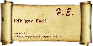 Höger Emil névjegykártya